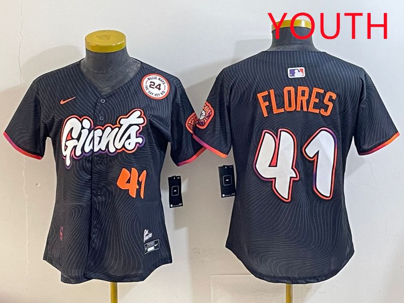 Youth San Francisco Giants #41 Flores Black Joint Name 2025 Nike MLB Jersey style 7->youth mlb jersey->Youth Jersey